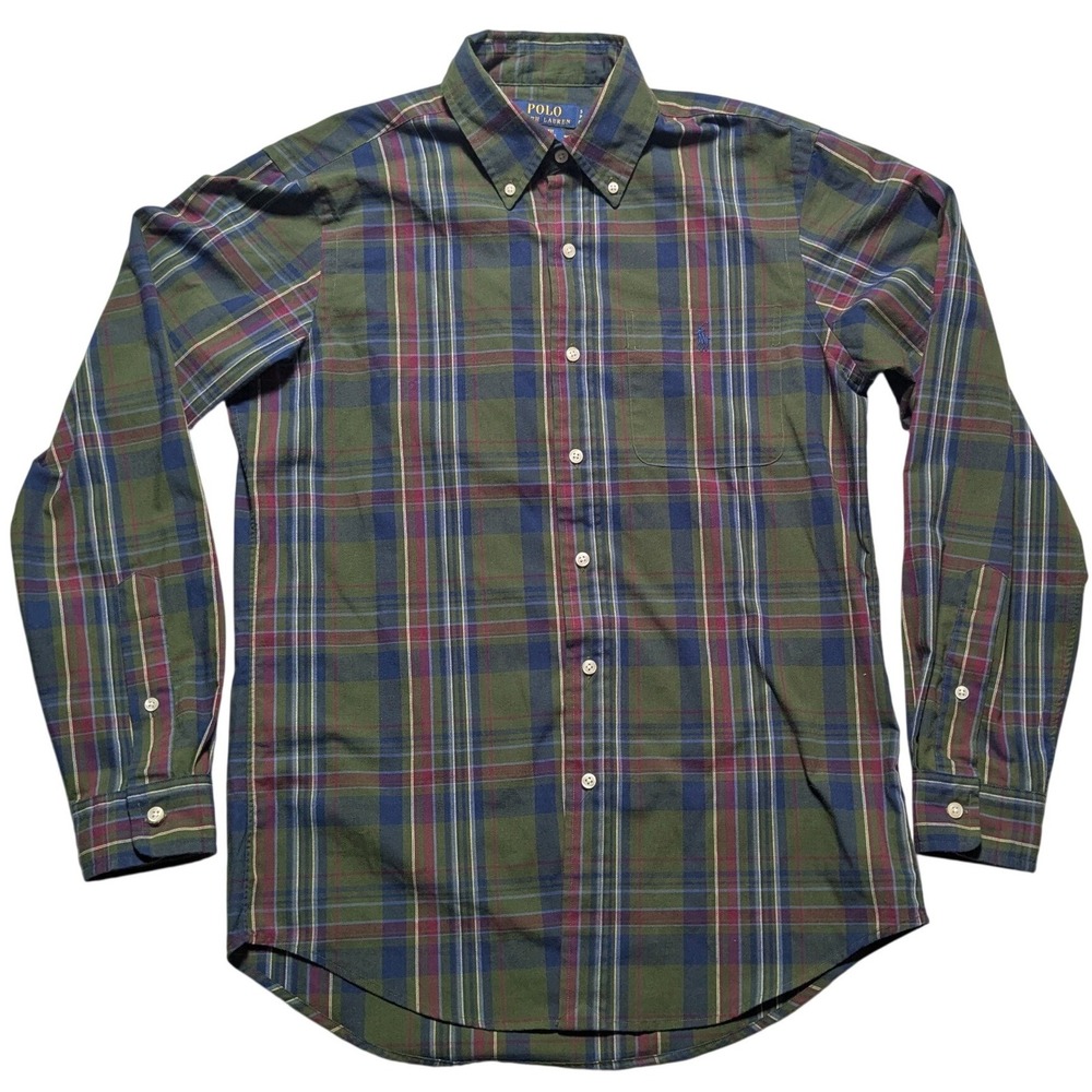 Polo Ralph Lauren Men Small Classic Fit Performance Plaid Button Shirt Green EUC